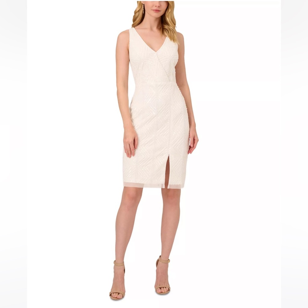 Adrianna Papell - Women's Beaded Surplice Sheath Dress - size 6